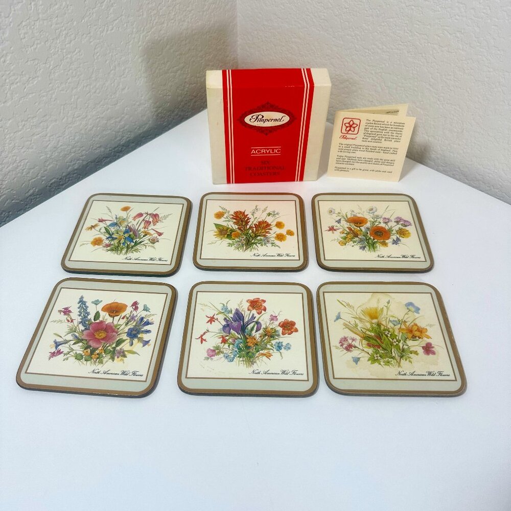 VTG Pimpernel North American Wild Flowers Coasters Made In England Set Of 6